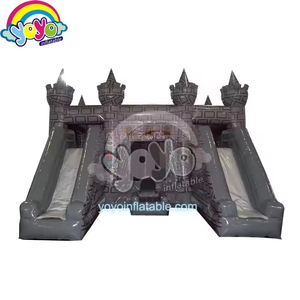 Château Gonflable Double Toboggan avec Tours Médiévales et Bannières Royales – Idéal pour Fêtes d'Anniversaire en Jardin - Product Image 3