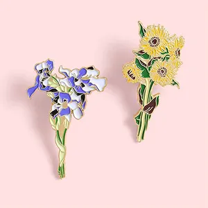 Spilla Van Gogh girasole Iris spilla fiore cappello spilla metallo smalto spille distintivi per abbigliamento