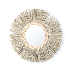 Raffia Round Woven <b>Mirror</b> Aluminum Lens Framed Wall <b>Hanging</b> Decor For Living Room Entryway Studio Home - Product Image 3