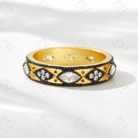 Peishang Schmuck 925 Sterling Silber 14K Vergoldet Bague Vintage Runder Zirkon Schwarzer Emaille-Einlage Ring