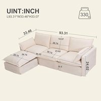 Sofá Seccional Modular en Forma de L, Otomana Extra Grande Convertible de 3 Plazas, Respaldo Cuadrado de Cuero PU, Brazos Curvos (Beige) 9331" para Sala de Estar