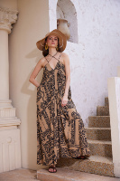 Robe longue en lin imprimé personnalisée, élégante, col halter, style bohème, pour la plage, les vacances d'été, les fêtes - Vente en gros - Vestidos Ropa Mujer