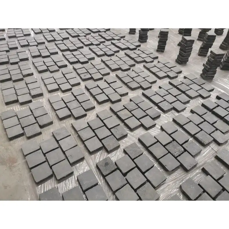 SHIHUI Natural Stone Dark Grey Black Granite Cube Brick Pattern Tumbled Surface Paving Stone Mesh Cobblestone Pavers Outdoor