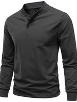 T-shirt Henley à manches longues pour homme, coupe ajustée, coton lourd de qualité supérieure, style automne/hiver, couleur unie, extensible, respirant