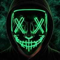 Topeng Neon Menyeramkan dengan Lampu EL Wire, Mode Menyala, untuk Dewasa, Cosplay, Pesta Rave, Hadiah Halloween, Topeng LED Menyala