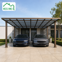 Abri de voiture double gris minimaliste moderne, structure en aluminium électrophorétique anti-corrosion, pour maisons de luxe, OEM ODM, auvent multifonctionnel