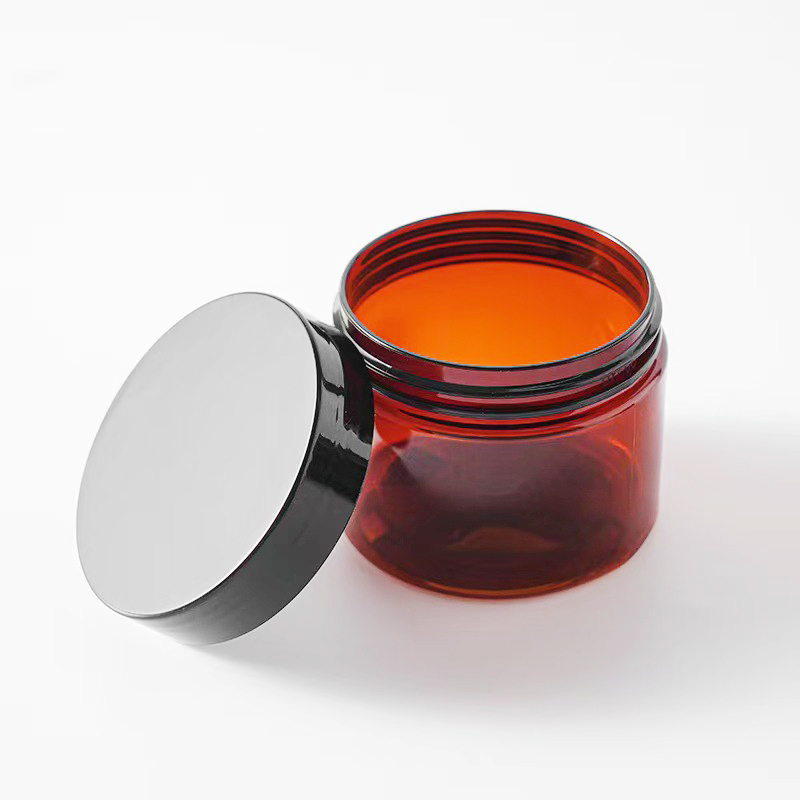 Clear Amber Brown Frosted Jar Wide Mouth Food Storage Container PET Plastic Jar 50ml 100ml 150ml 250ml with Black Screw Lid