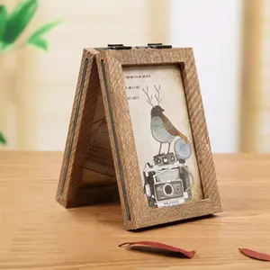 Double Picture Frame 4x6 Rustic Photo Frames Wooden Hinged Folding Vertical 2 Openings photo frame