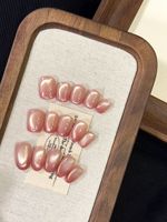Faux ongles à presser style œil de chat français, 3D, pour femmes, couverture complète, forme carrée, pré-dessinés, sans colle, 10 pièces