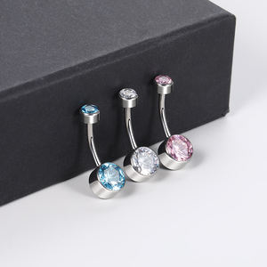 G23 टाइटेनियम आंतरिक रूप से थ्रेडेड बेज़ेल ज़िरकॉन नाभि भेदी पेट के छल्ले के अंगूठी डबल जेवेल पेट बटन बॉडी गहने - Product Image 4