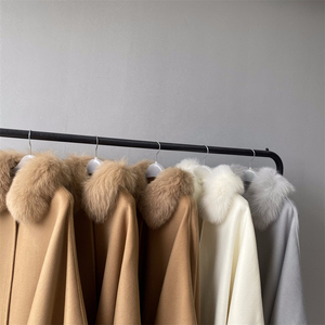 Jxwatcher Ladies Design Double Face Wool <strong>Cape</strong> Cloak <strong>Coat</strong> with Fur Wholesale Brown Ladies Real Fox Fur Trim Cashmere <strong>Cape</strong> <strong>Women</strong> - Product Image 6