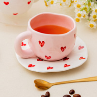 Vente chaude Usine Peinture À La Main Tasse En Céramique Tasse À Café Ensemble Lumière De Luxe Irrégulier Ins Tasse À Café En Céramique Tasse À Thé Soucoupe
