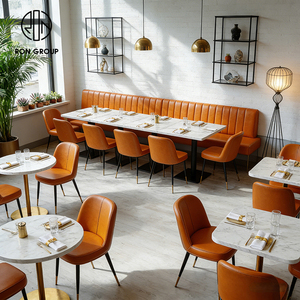 Banquette en cuir orange <span class=keywords><strong>moderne</strong></span> en forme de L, table ronde en marbre avec chaises en velours, mobilier pour café et restaurant - Product Image 2