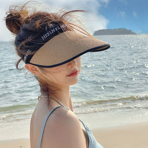 Heeln <b>Straw</b> Visor <b>Hat</b> Adjustable Foldable Large Brim UV Protection Beach Sun <b>Hat</b> For Women <b>Summer</b> Outdoor Use - Product Image 3