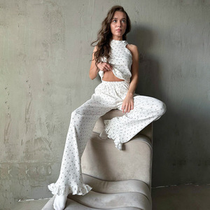 Conjunto de Pantalones de Salón para Mujer con Estampado de Corazones, sin Mangas, Ropa de Casa para Primavera, con Logotipo de Impresión Digital - Product Image 2