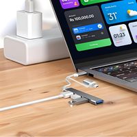 Concentrateur USB A + USB C 2 en 1, concentrateur USB 3.0 avec répartiteur ultra-mince à 4 ports, adaptateur répartiteur de données d'extension de concentrateur portable à 4 ports