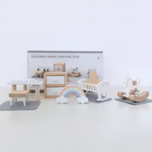 高品质北欧风格木制娃娃家具仿真婴儿床儿童玩具床
