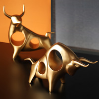 Figura de Toro de Resina Dorada Personalizada, Escultura de Toro de Resina Abstracta Exquisita, Estatua de Buey de Poliresina para Decoración del Hogar