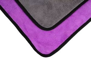 Serviettes en microfibre tissées violettes/grises 600 g/m² en velours corail à séchage rapide en polyester pour le lavage, le detailing automobile et le nettoyage domestique - Product Image 4
