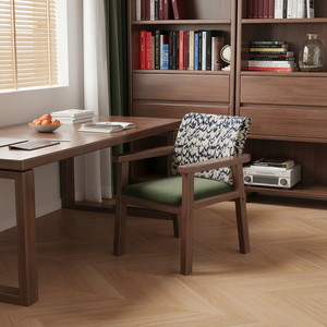 Modern Wooden <b>Living</b> <b>Room</b> <b>Chair</b> Solid Back Ikat Pattern Green Cushion Midcentury Design Home Furniture - Product Image 4