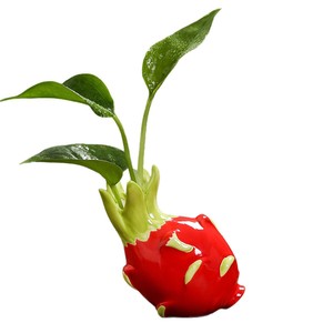 Mini vase en céramique Dragon Fruit, poterie émaillée et peinte, support de plante de table pour Pothos, décoration de bureau, style contemporain - Product Image 5
