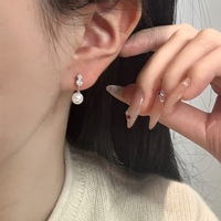 Boucles d'oreilles pendantes en perles d'eau douce naturelles de 6-7 mm, design gourde en argent sterling S925 avec accents en CZ, bijoux porte-bonheur pour femmes