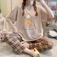 Conjunto de Pijama de Verano para Mujer de Manga Corta y Pantalón, Ropa de Dormir Estampada, 2 Conjuntos de Camiseta para Mujer, Ropa Casual para el Hogar, Pijama Fino y Barato