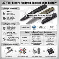 Couteau pliant tactique professionnel de chasse avec lame en acier D2, poignée en G10, roulement à billes, logo personnalisé OEM