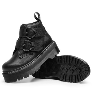 Woman Black Genuine Leather Ankle <b>Boots</b> Heart-Shaped Buckle <b>Platform</b> Chunky Heel Round Toe Anti-Slip Rubber Outsole All Seasons - Product Image 5
