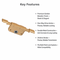 Boîtier de serrure multipoints 24,8 mm à course libre, finition dorée, base 129 mm, compatible avec fenêtres UPVC et aluminium
