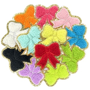 12 colori all'ingrosso carino 6CM fiocco ciniglia cappello toppe ferro su Glitter oro supporto di fiocco ricamato ciniglia toppe per gli indumenti - Product Image 1