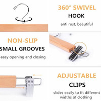 Cintres en bois massif pour pantalons, à Clip en métal, 1 pièce, pour Jeans et jupes