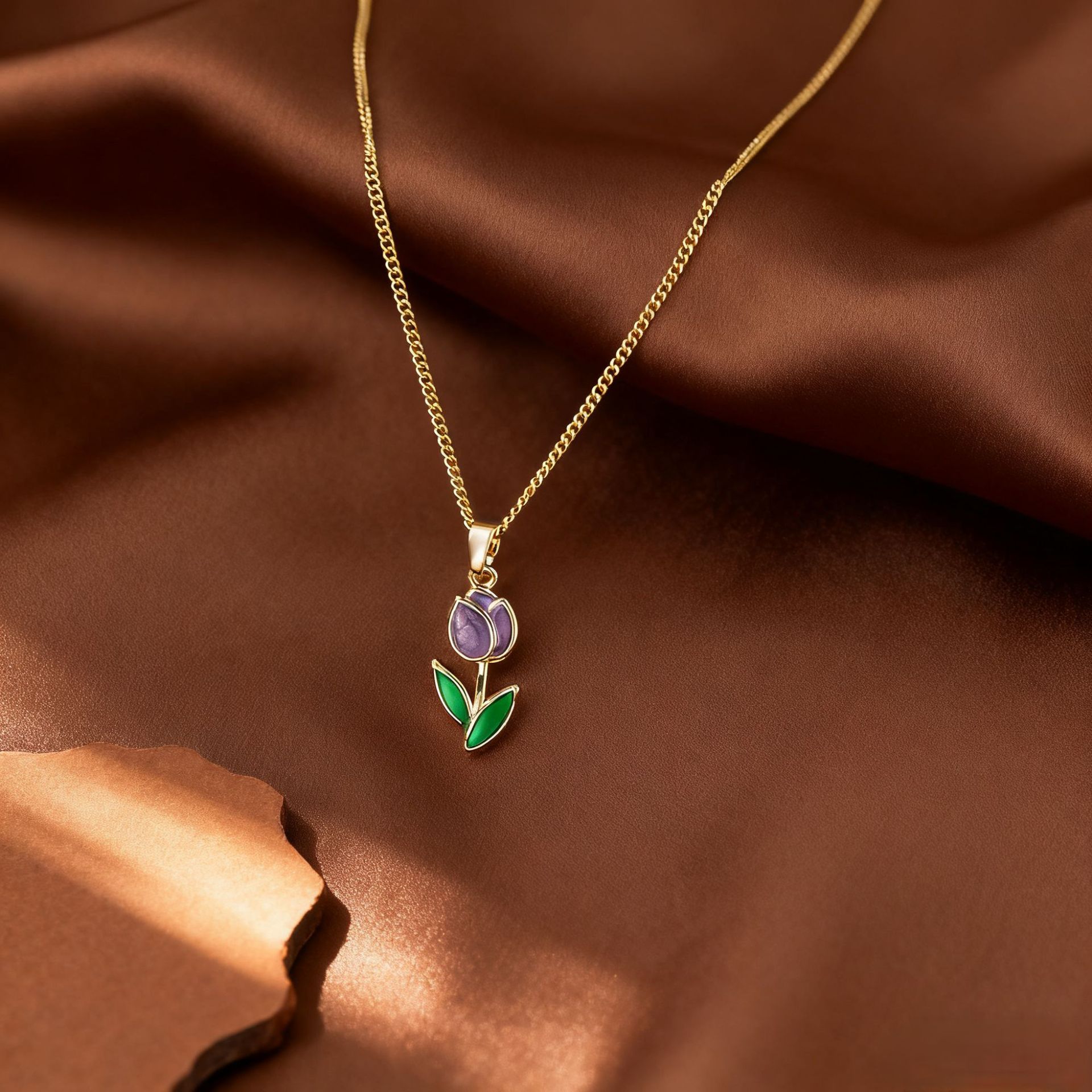 Purple Tulip Necklace - Gold