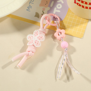 Llavero de cordón trenzado de colores con decoración de flor de encaje, colgante de borla de cuentas acrílicas, gancho de resorte a presión, adorno para bolso, hecho a mano y bonito - Product Image 6