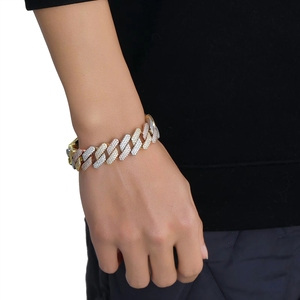 MATHALLA Pulsera unisex de latón chapado en platino con circonita tricolor de 20 mm, estilo hip hop, modelo BESSL0316 - Product Image 4