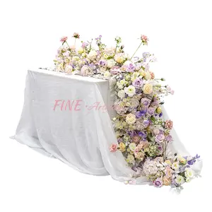 Pink Purple Rose Table Flower Runner Center Piece Long Trailing Flower Row Wedding