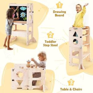 Taburete de cocina <span class=keywords><strong>para</strong></span> niños pequeños 4 en <span class=keywords><strong>1</strong></span>, torre de pie de aprendizaje plegable, <span class=keywords><strong>pizarra</strong></span>, taburete de madera de diseño moderno, ayudante <span class=keywords><strong>para</strong></span> <span class=keywords><strong>1</strong></span>-3 años - Product Image 3