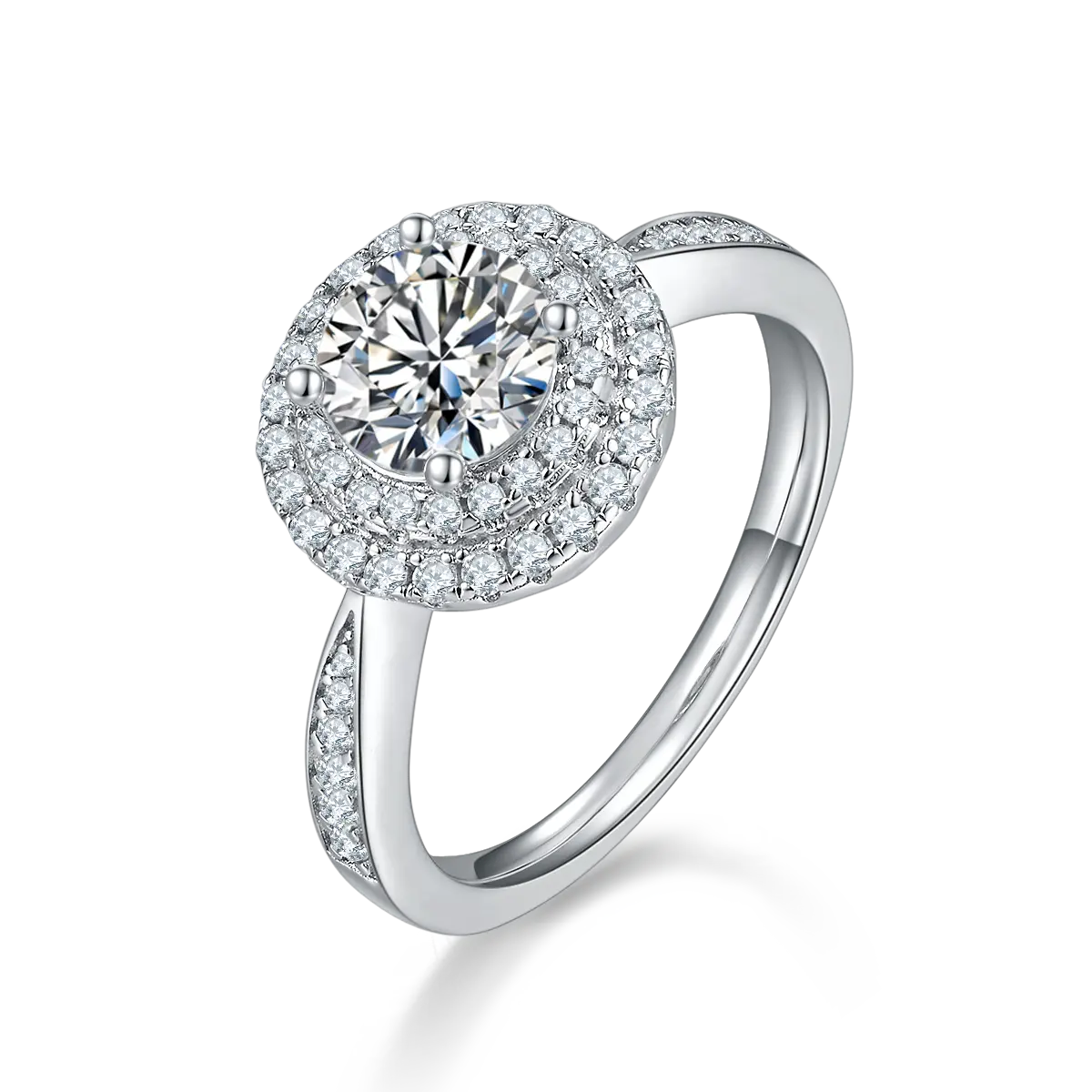 Custom Luxury Popular Fashion white gold plated S925 silver ladies wedding diamond Moissanite Round 1.0ct Engagement Rings