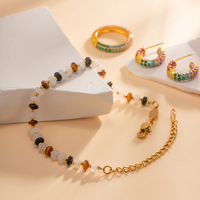 Bracelets pour femmes en acier inoxydable plaqué or véritable 18K avec des pierres naturelles en œil de tigre