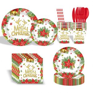 10pcs Pack Christmas Disposable Tableware Set Santa Claus Snowman <b>Paper</b> Plates Cups Napkins <b>Tablecloths</b> Party Decoration Kit - Product Image 4