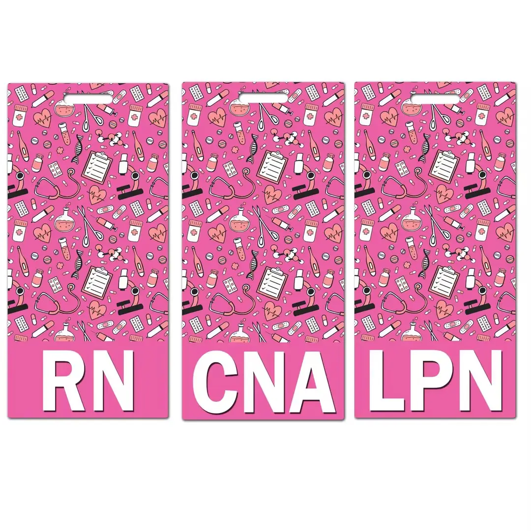 CNA New Style PVC Medical ID Card Badge Tags RN CNA LPN Badge Buddy for Nurse Accessories Pink Stethoscope Pill Card