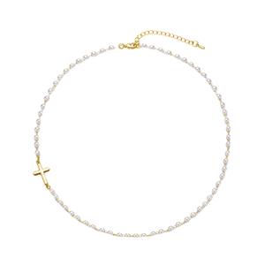 Collar Minimalista de Cruz de Acero Inoxidable con Baño de Oro PVD de 18K, Impermeable y Antideslustre, con Perla Barroca de una Sola Capa para Mujer - Product Image 4