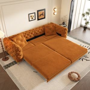Canapé-<span class=keywords><strong>lit</strong></span> convertible Chesterfield de luxe 3-en-1 orange, fait main, capitonné, assise profonde, avec <span class=keywords><strong>lit</strong></span> gigogne - Product Image 1