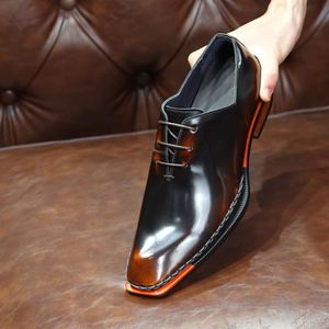 Chaussures Oxford décontractées pour hommes en cuir véritable, bout carré, style britannique, brillantes, formelles, pour mariage, respirantes, antidérapantes - Product Image 4