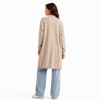 Damen Langer Strick-Cardigan Lässiger Offener Beiger Mantel mit Taschen Weicher Warmer Locker Sitzender Herbst-Winter-Überzieher