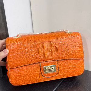 Sac à bandoulière en cuir de crocodile 100% Orange100% pour femme, sac à main de luxe de créateur, motif alligator, sangle unique, usage quotidien - Product Image 3