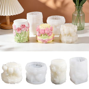 Novas Ideias: Molde de Silicone para Vela Aromática em Coluna de Pétalas de Rosa, Molde de Gesso com Padrão em Relevo de Tulipa e Girassol para Difusão de Fragrâncias - Product Image 1