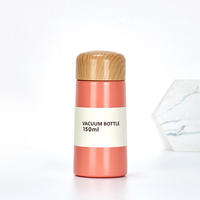 Mini Termo de Acero Inoxidable con Aislamiento al Vacío de 150 ml, Tapa con Diseño de Madera, Taza Portátil de Bolsillo para Viajes y Oficina