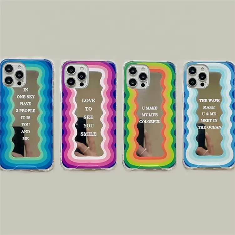 INS Fashion Rainbow Wave Pattern Mirror Phone Case For iPhone 11 12 Pro Max X XS XR 7 8 Plus SE 2020 Soft Protect Back Cover