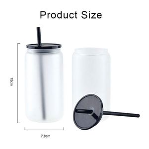 Bouteille en verre givré de 16 oz pour sublimation, tasse à bière réutilisable avec couvercle en PP pour impression personnalisée DIY - Product Image 5